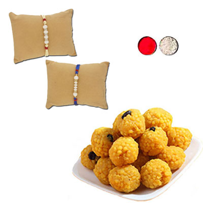 "Pearl Rakhi - JPRAK-23-07(2 Rakhis), 500gms of Laddu (ED) - Click here to View more details about this Product